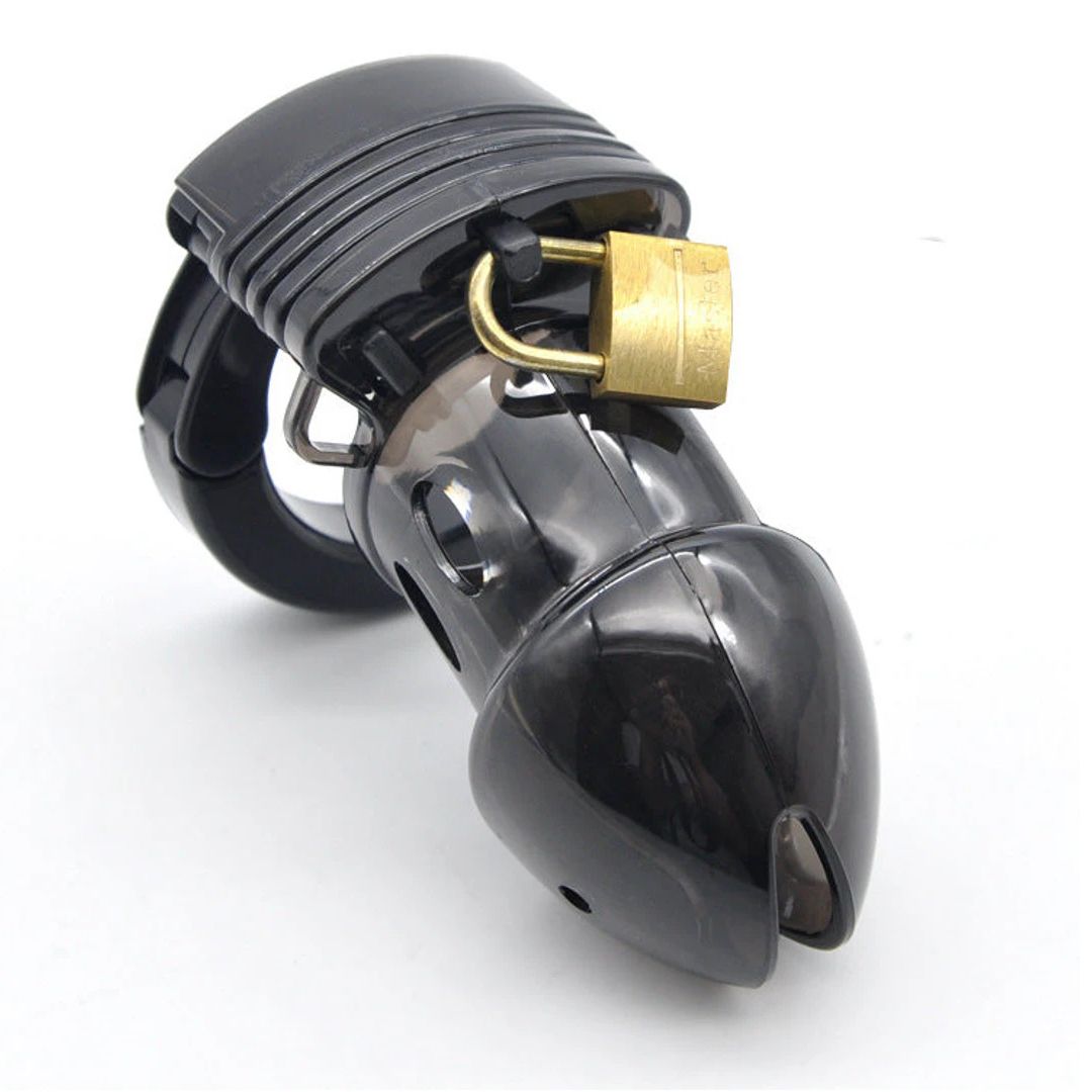 Blackchastitycagewithadjustablering Black Plastic Chastity Cage With Adjustable Base Ring